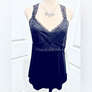 Tahari Black Lace Baby Doll Nightie Tank Top Pajama Dress Sleepwear Sz Large
